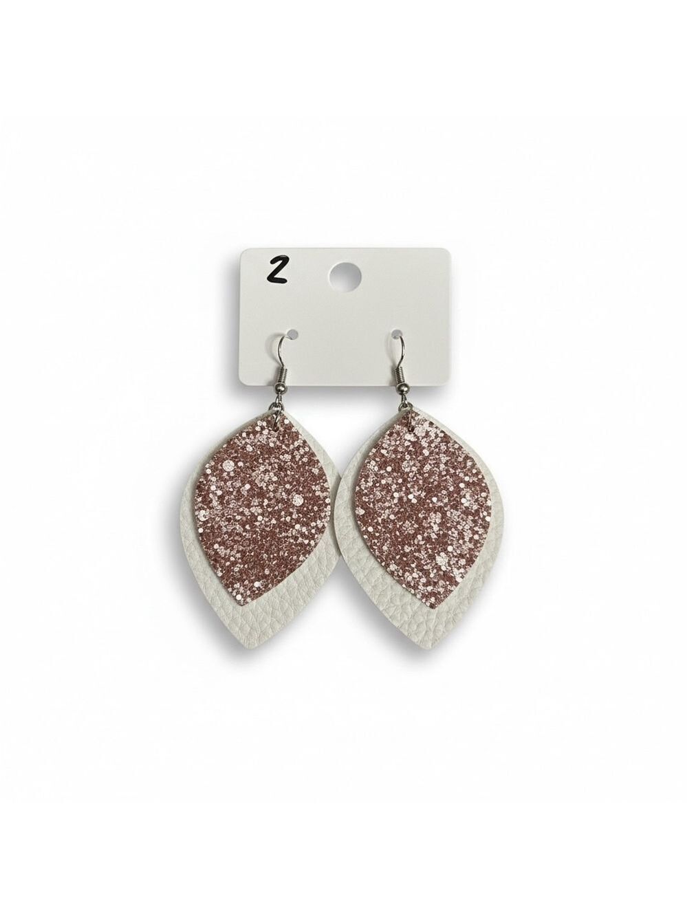 Rose Gold & White Glitter Leaf Drop Earrings NWOT